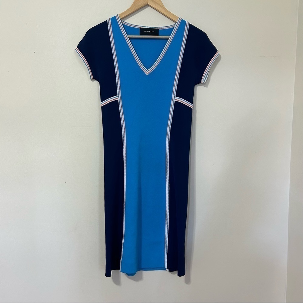 Derek‎ Lam Colorblocked Stretch Knit Dress in Blue sz S